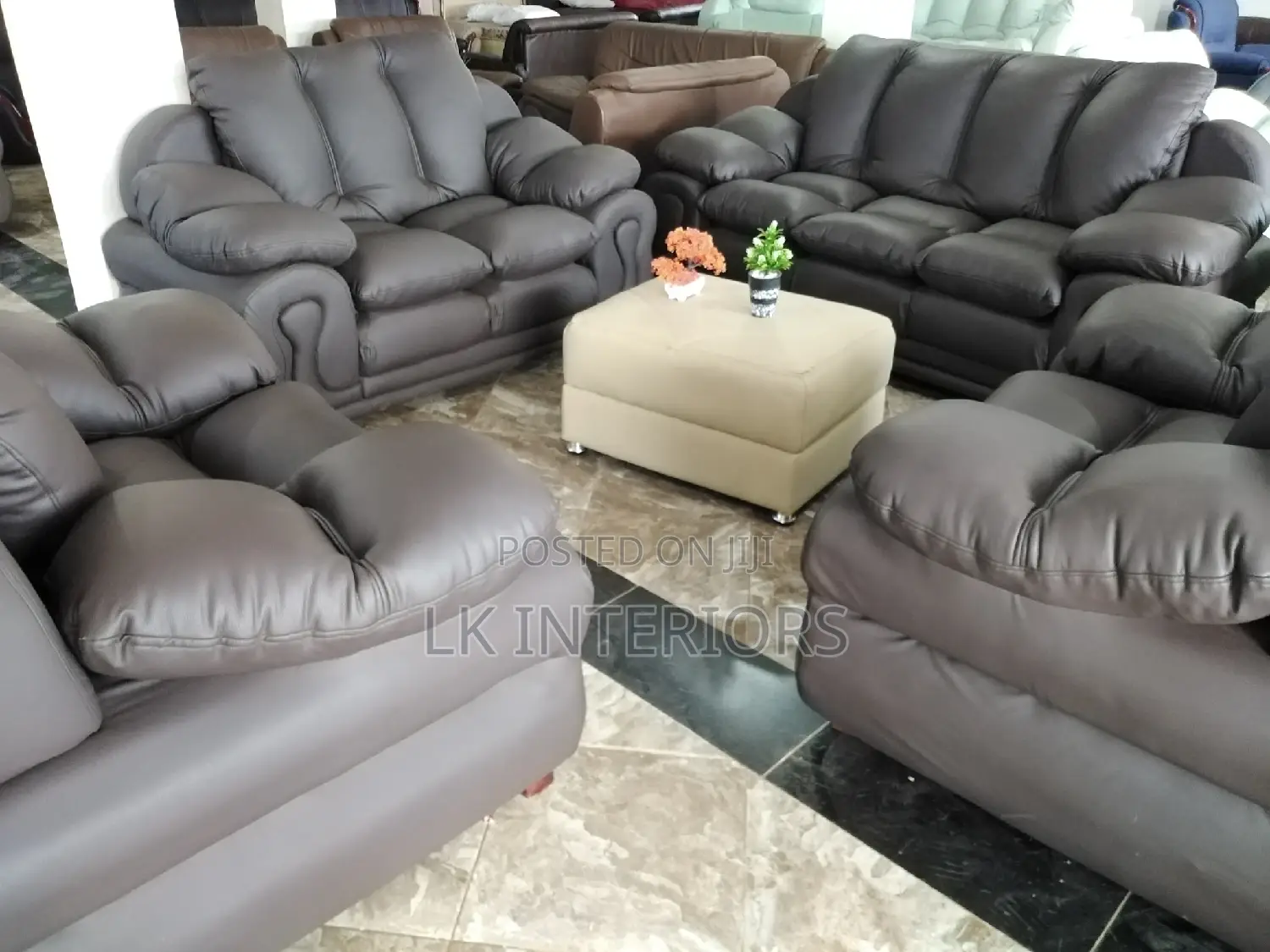 Leather Fiber Sofa Set in Cream 7seats