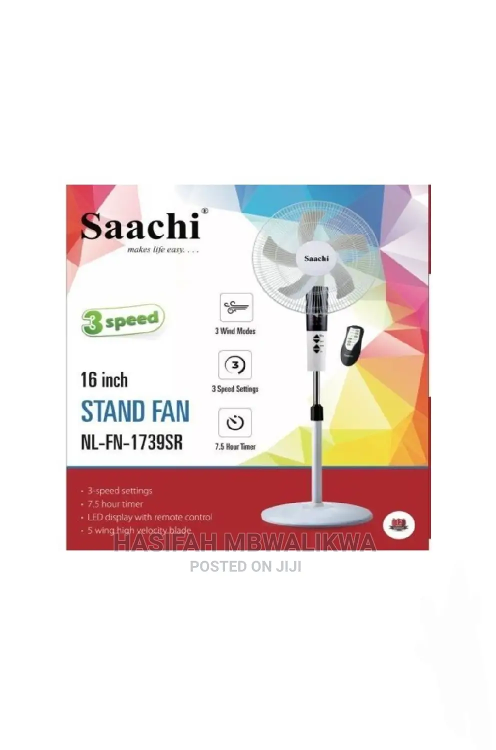 Saachi 16 Inch Stand Fan With Remote Control