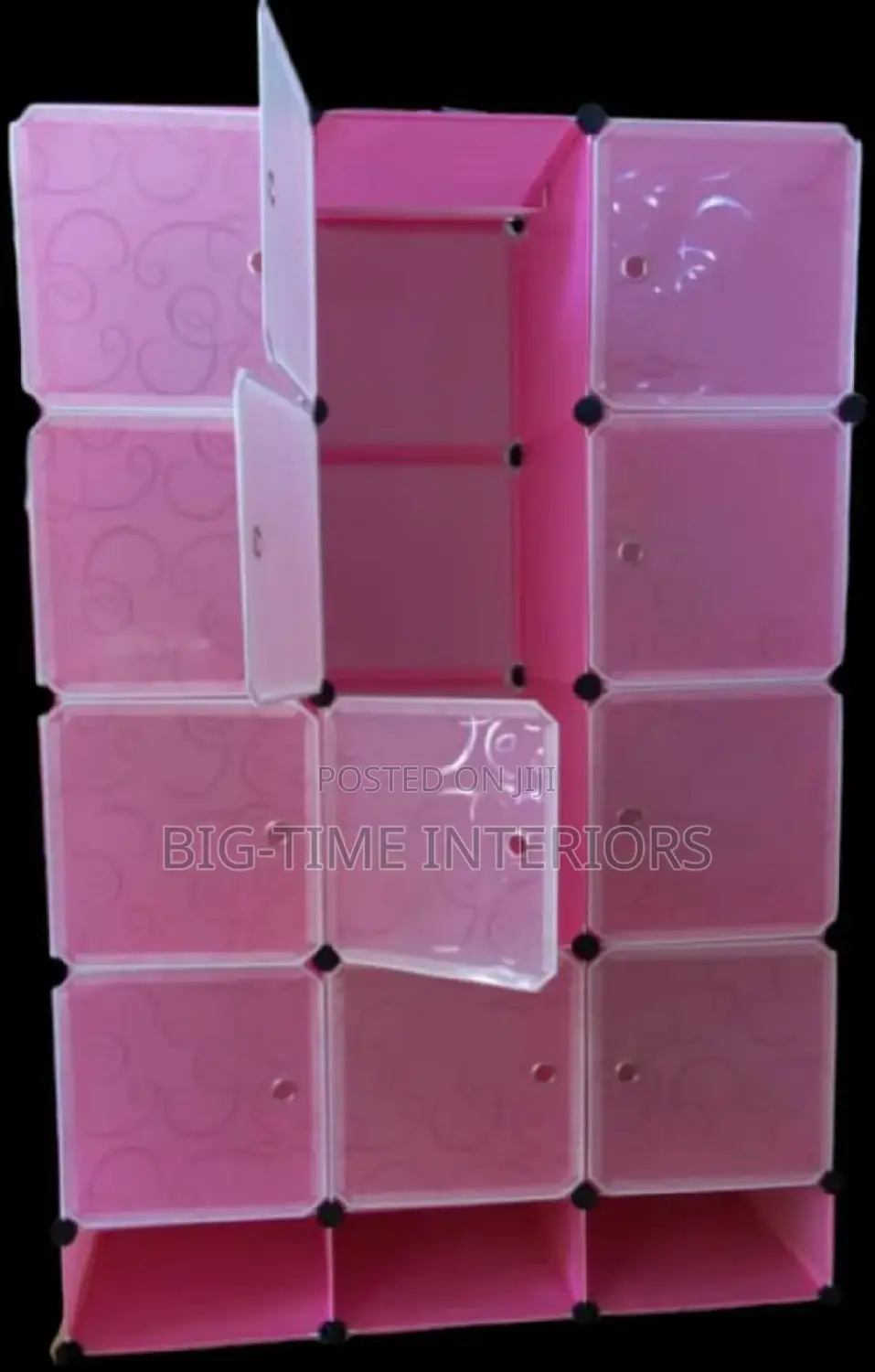 3 Column Plastic Wardrobe -Pink