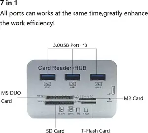 USB3.0 Card Reader and 3 Ports USB Hub,