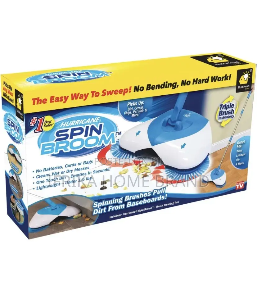 Cordless Spinning Broom for Sweeping Hard Surfaces Like Wood, Carpet