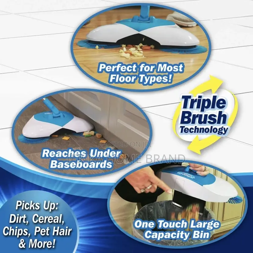 Cordless Spinning Broom for Sweeping Hard Surfaces Like Wood, Carpet