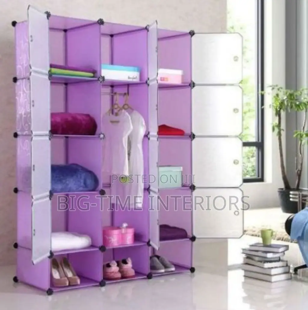 3 Column Plastic Wardrobe-Purple