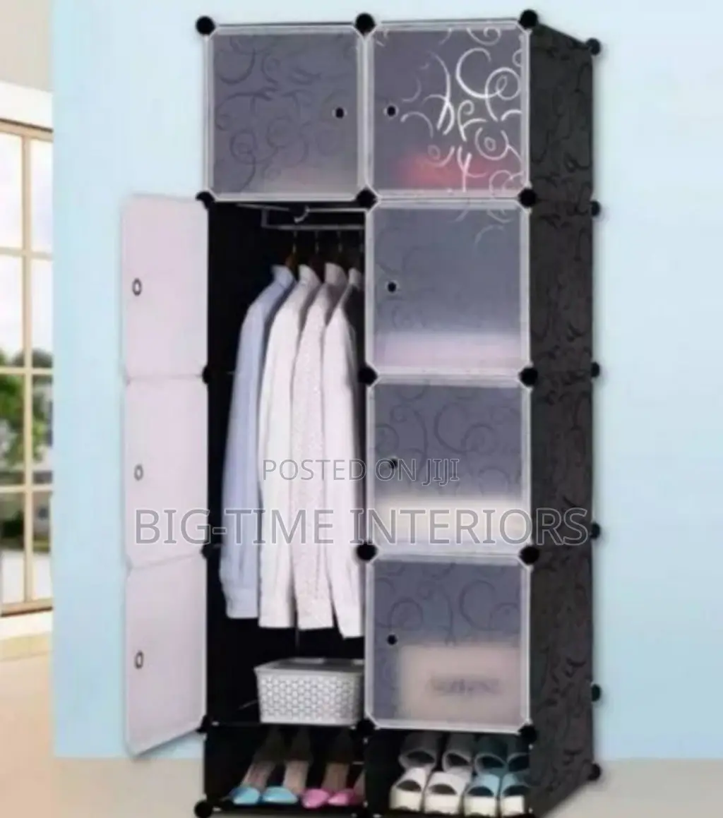 2 Column Plastic Wardrobe-Black
