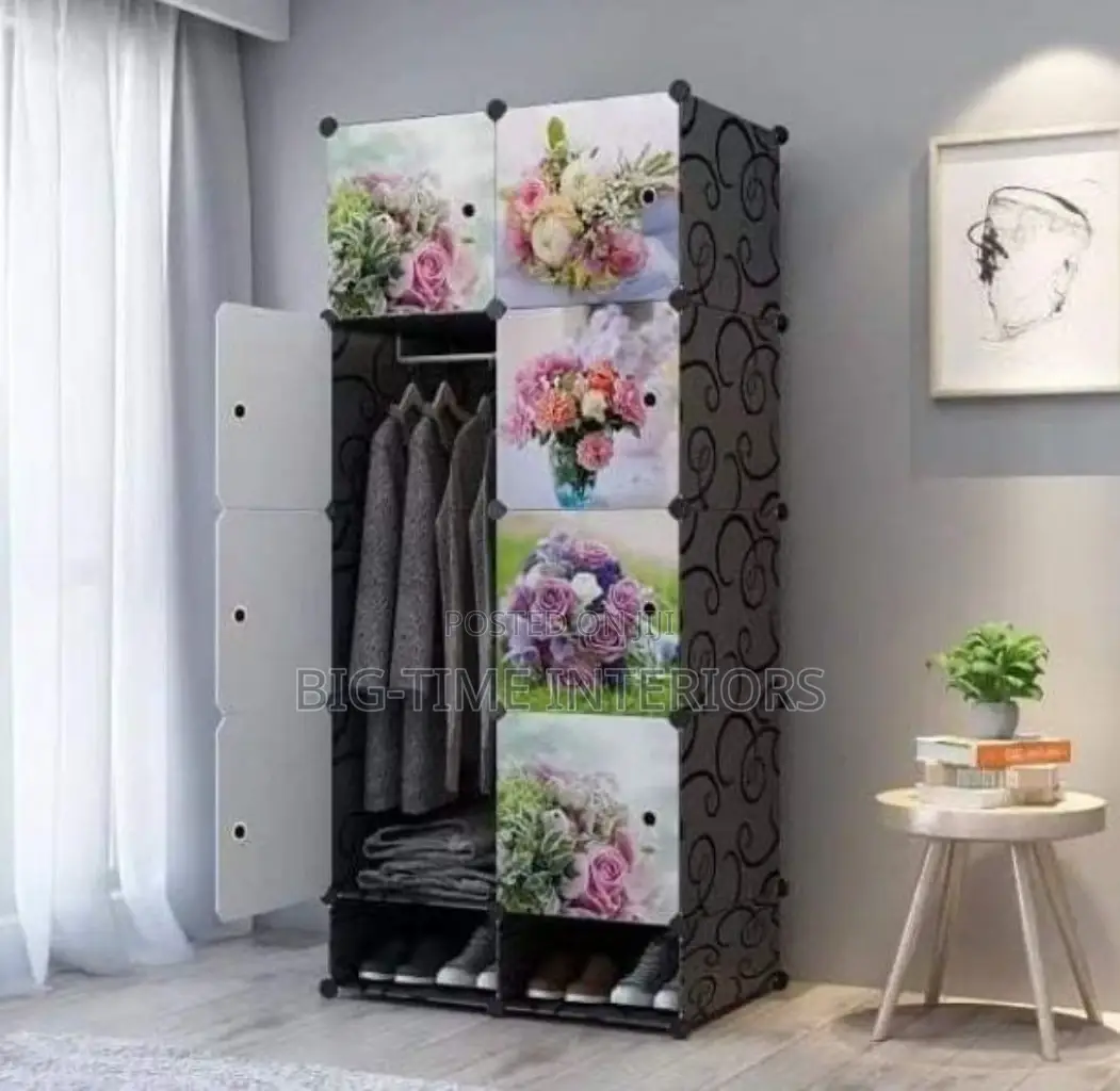 2 Column Plastic Wardrobe-Black