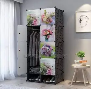 2 Column Plastic Wardrobe-Black