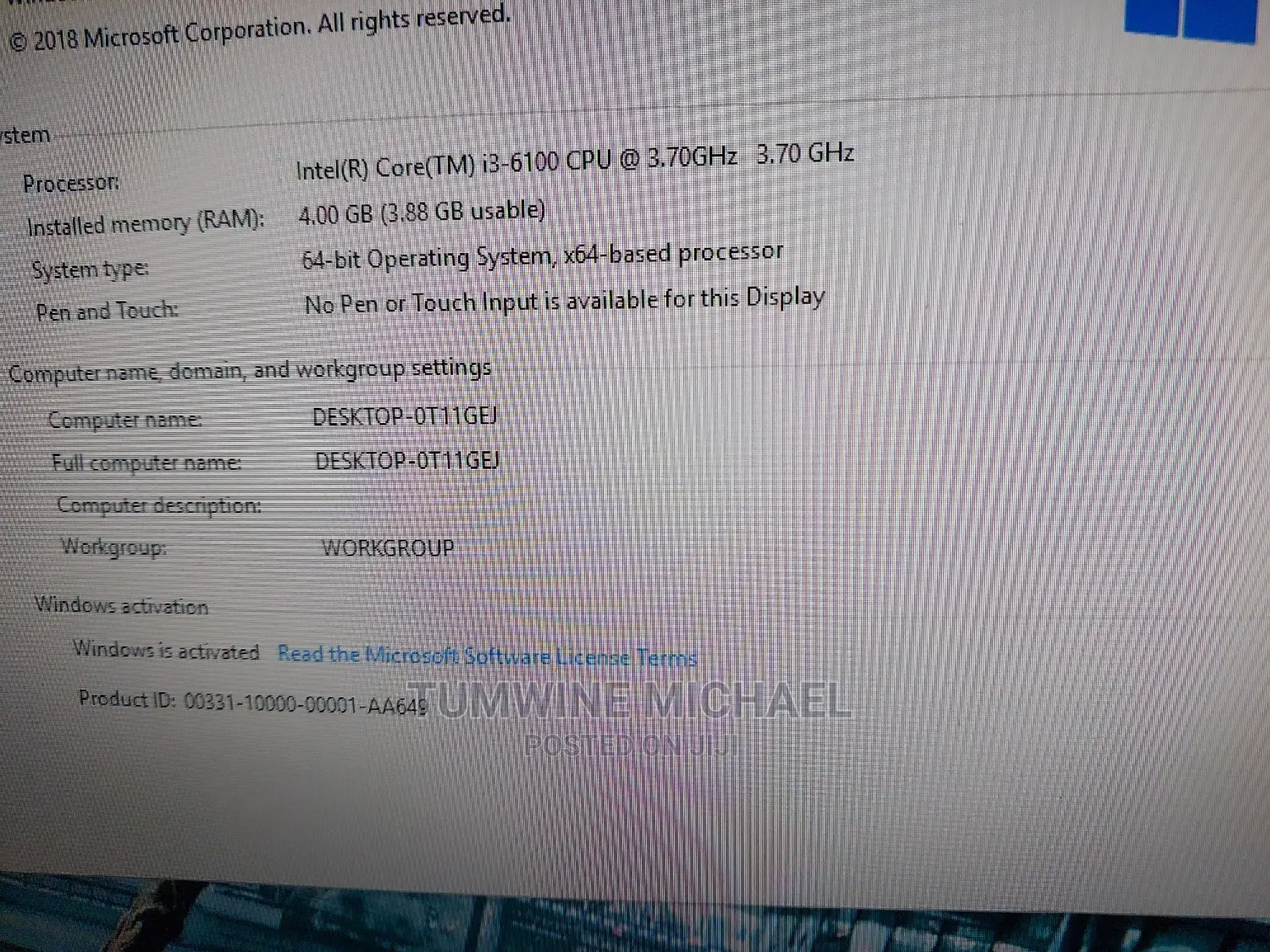 Lenovo ThinkCentre M715 Tiny 4GB Intel Core I3 SSD 256GB
