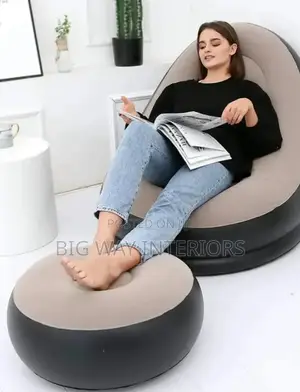 Inflatable Air Sofa With Footrest Gray