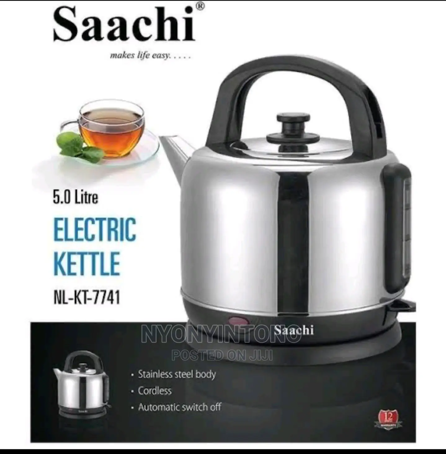 Saachi 5liter Electric Cordless Kettle With 1year Warranty