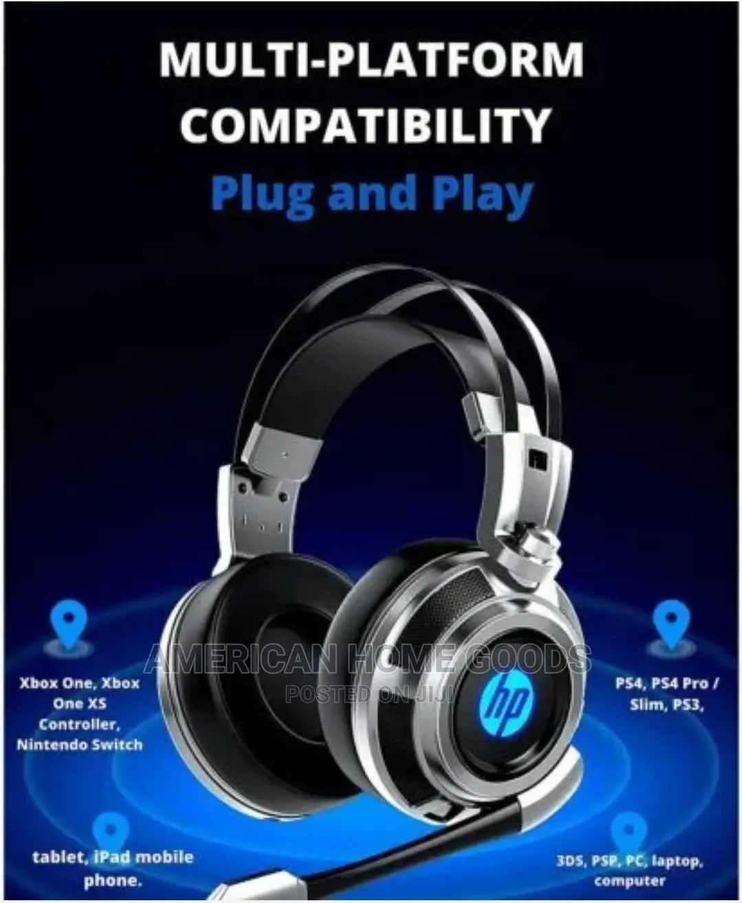 HP Wired Stereo Gaming Headset With Mic, With LED Light.