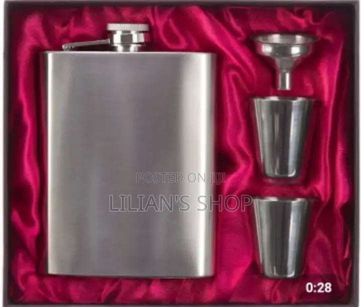 Whiskey Hip Flask Set Sliver