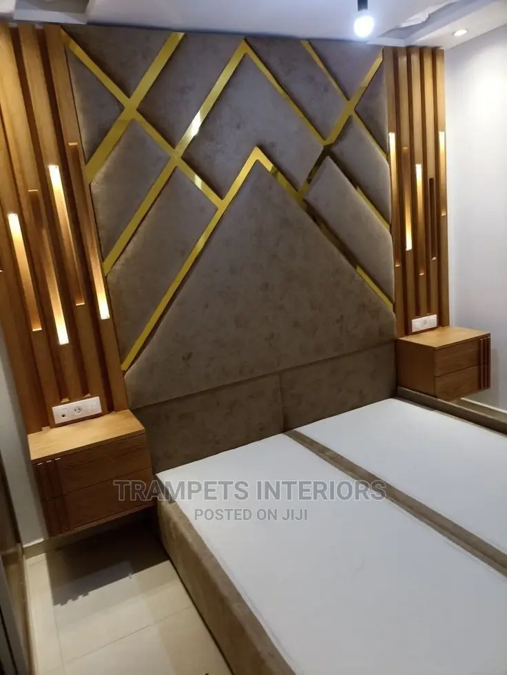 Beds/Long Head Beds/Grey and Gold / With Beside Drawers