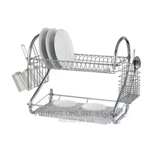 2 Tier Steel Plate Dish Drying Draining Rack Silver.