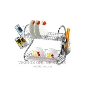 2 Tier Steel Plate Dish Drying Draining Rack Silver.
