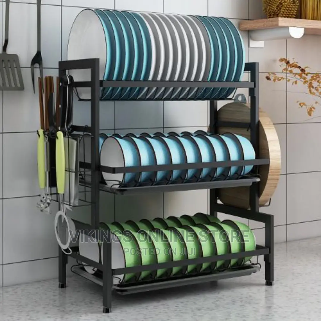 ￼
3 Tier Aluminum Plate Dish Drying Draining Organizer