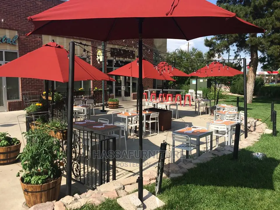 Outdoor Umbrella and Tables Brand New