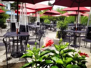 Outdoor Umbrella and Tables Brand New