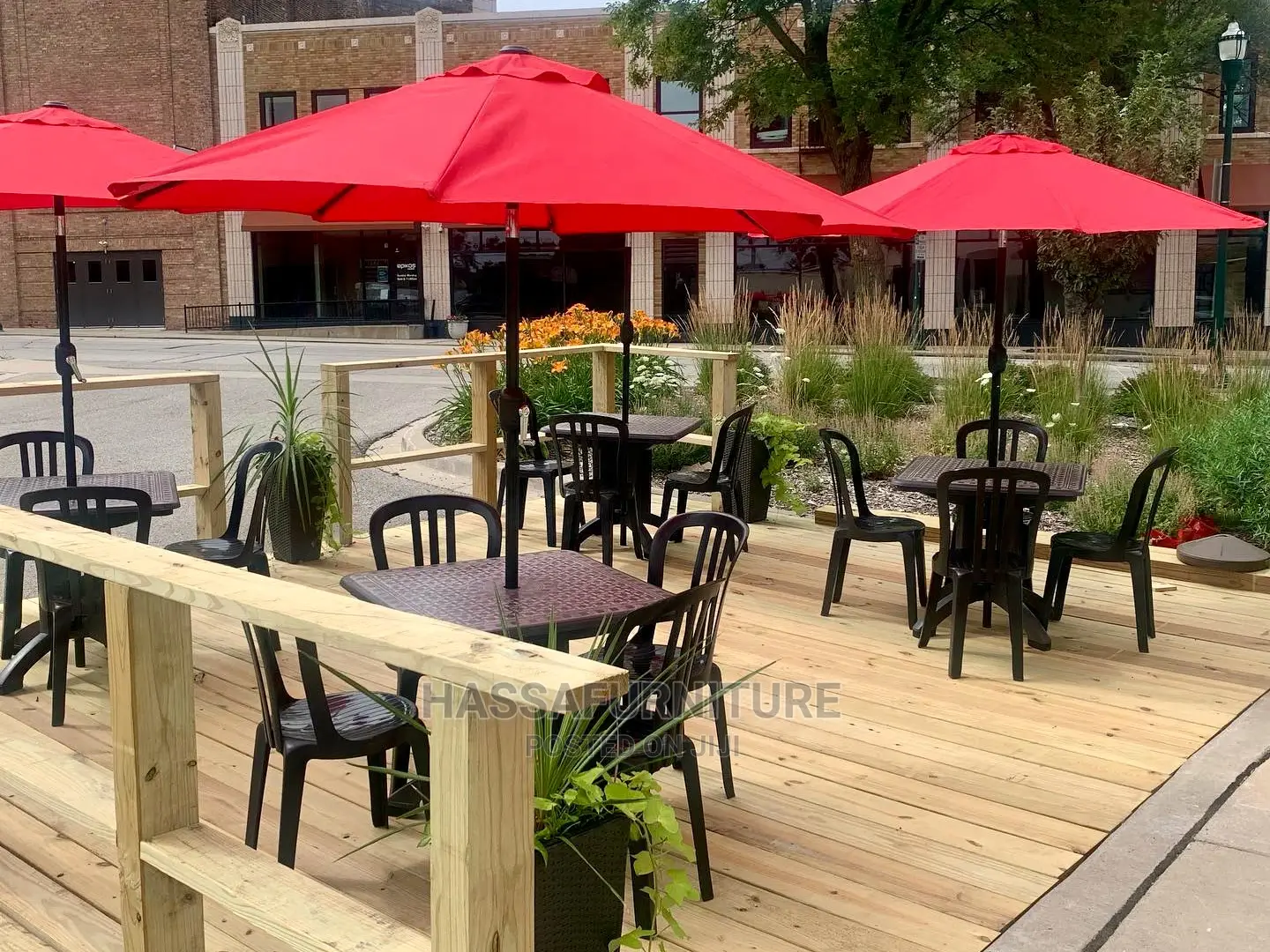 Outdoor Umbrella and Tables Brand New
