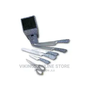 Piece Black Dotted Handle Knife Set in Wooden Stand .