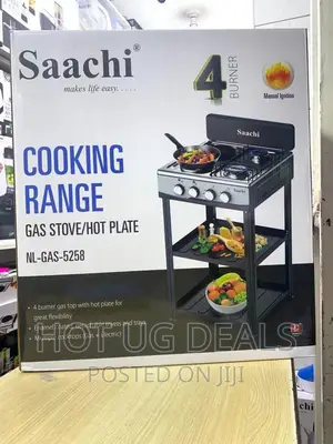 4 Gas Stove Burner Standing Cooker With 2 Shelves Stand