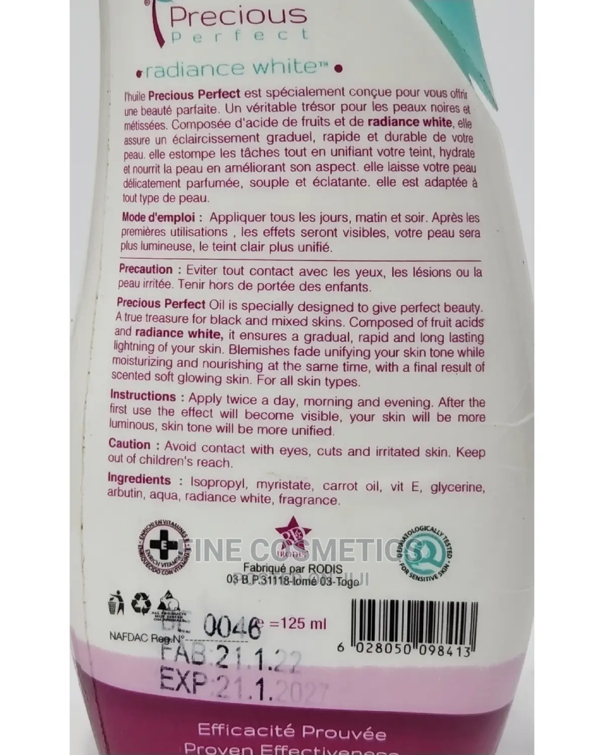 Precious Perfect Radiance White Lightening Lotion and Oil
