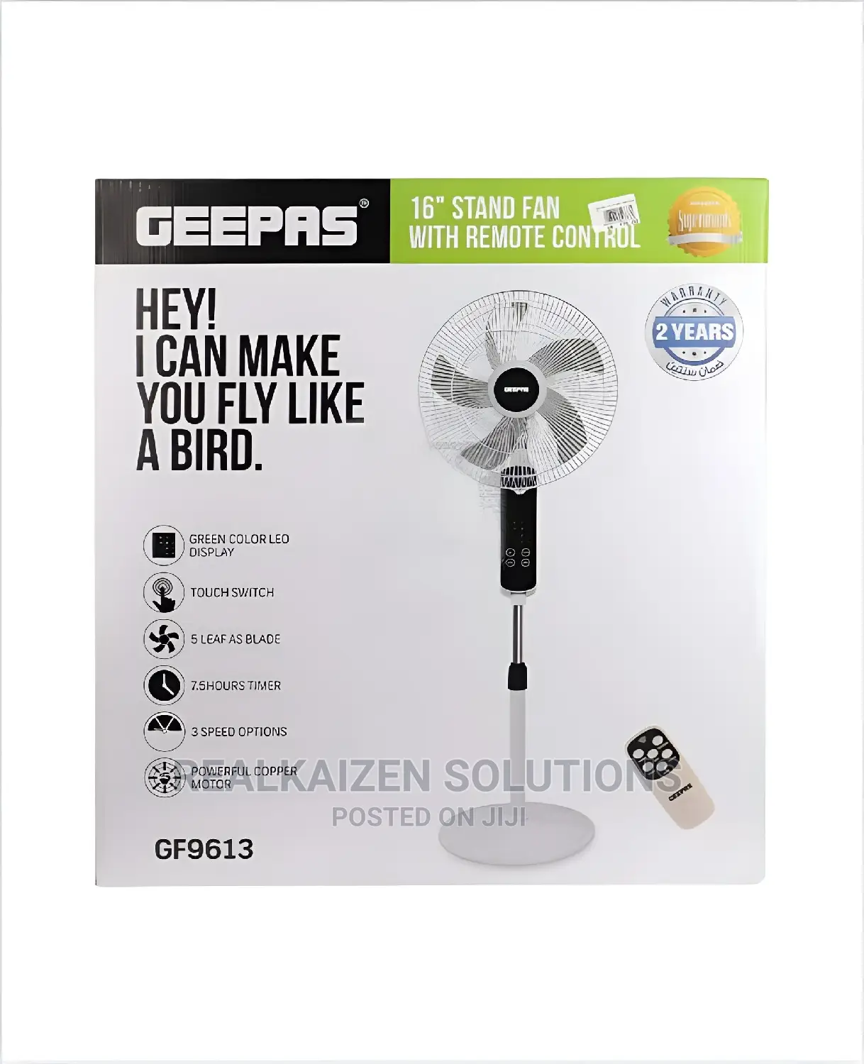 GEEPAS 16" Touch Switch 3 Speed Stand Fan With Remote