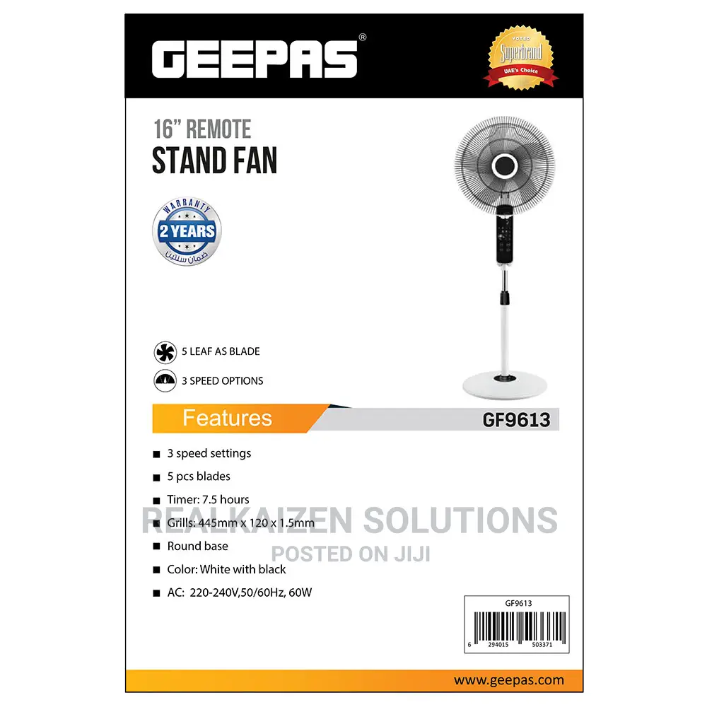 GEEPAS 16" Touch Switch 3 Speed Stand Fan With Remote
