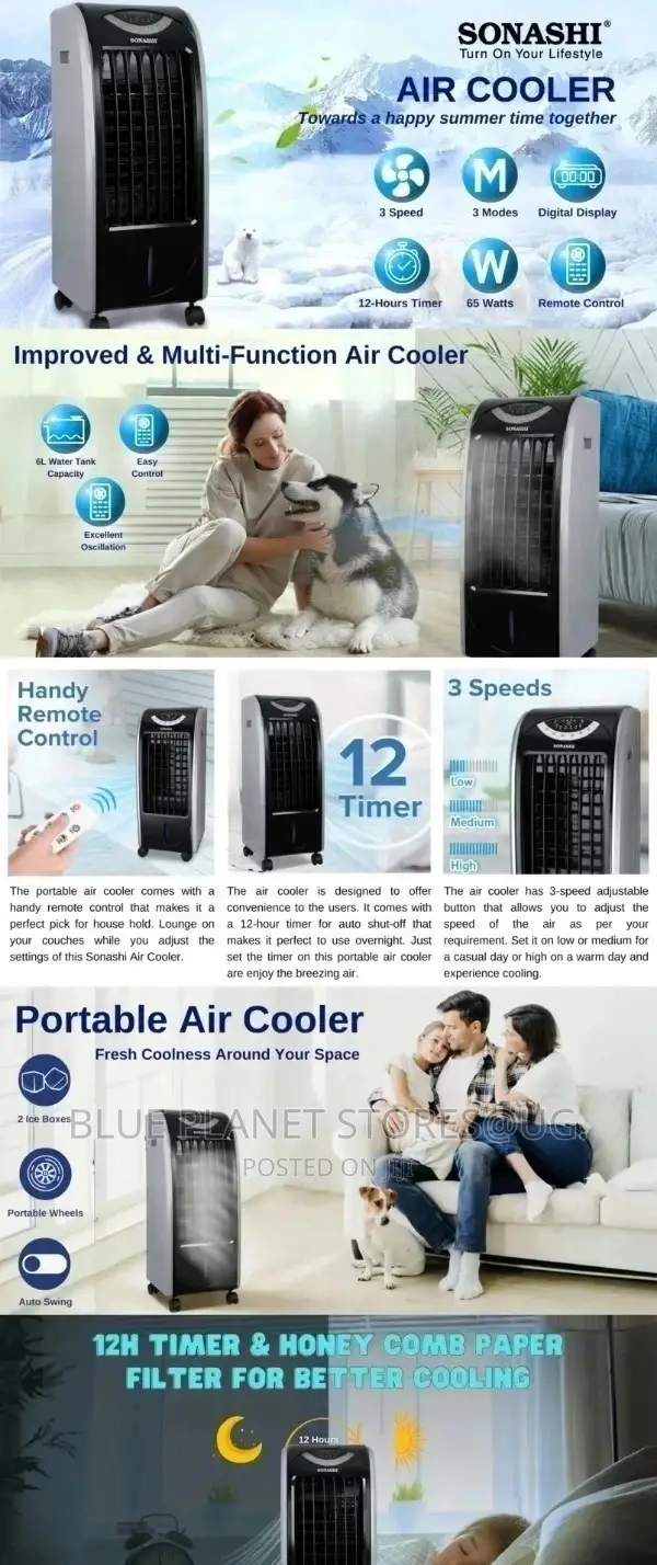 SONASHI 6L Electric Air Cooler With Remote || 65w || SAC-202