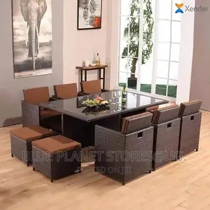 Balcony/Outdoor Chrome 8 Seater Chairs + Glass Table | PATIO