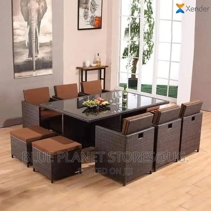 Balcony/Outdoor Chrome 8 Seater Chairs + Glass Table | PATIO