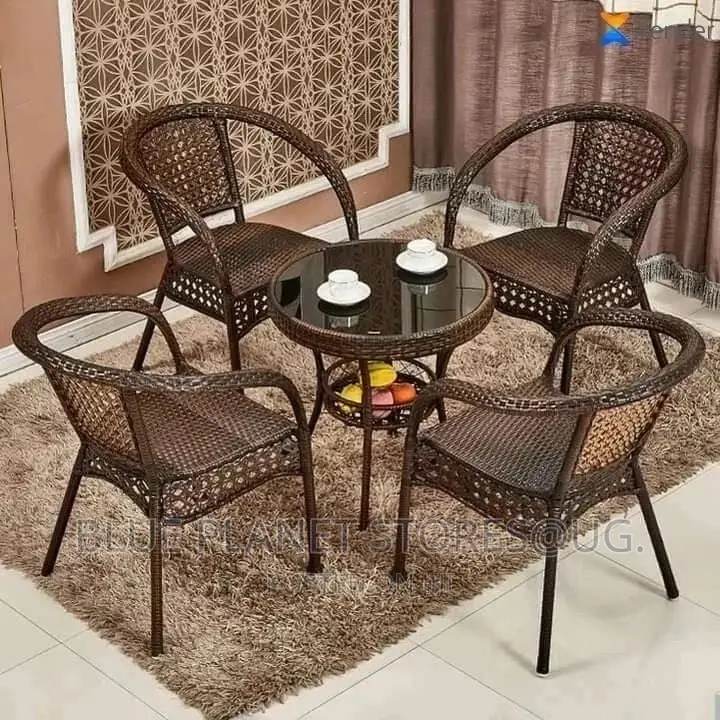 Balcony/Outdoor Chrome Glass Table + 4 Seater Chairs | PATIO