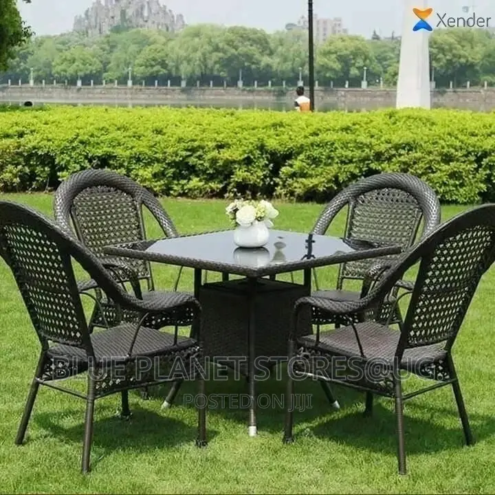 Balcony/Outdoor Chrome Glass Table + 4 Seater Chairs | PATIO