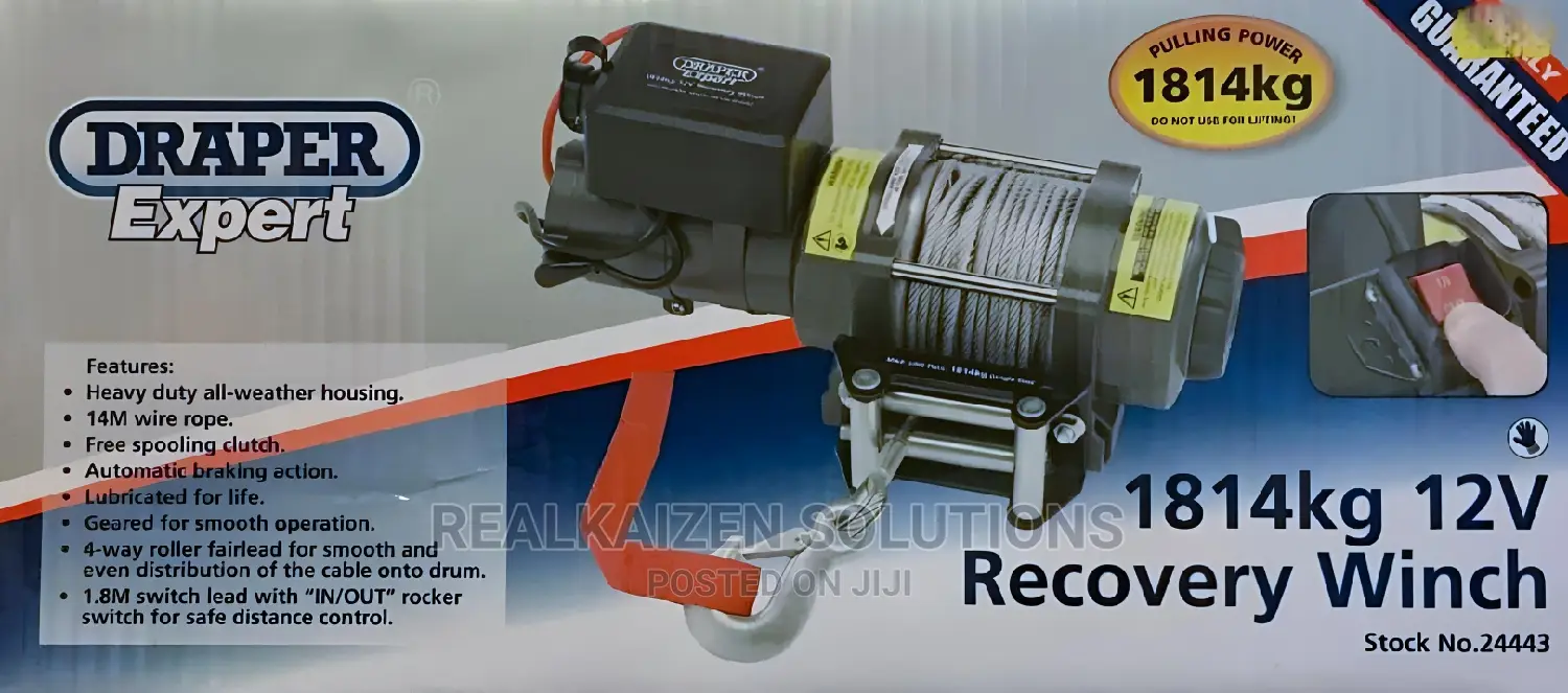 UK DRAPER Expert Heavy Duty 12V Recovery Winch 1814kg
