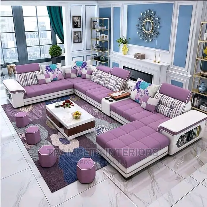 Sofa Set/ Purple and White Leather Sofa