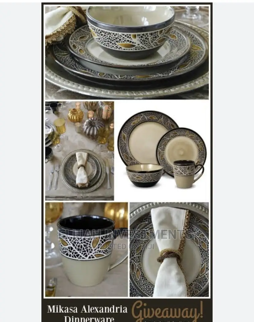 24pcs of Leaf Design Plates Bowls Cups Dinner Set