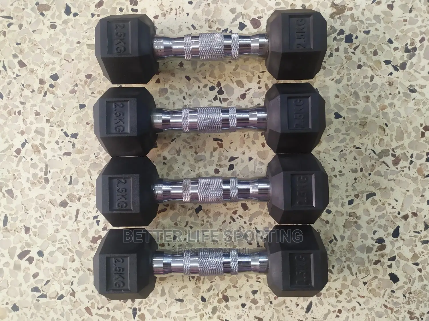2.5 Kg Black Dumbbells Pair Hexagonal