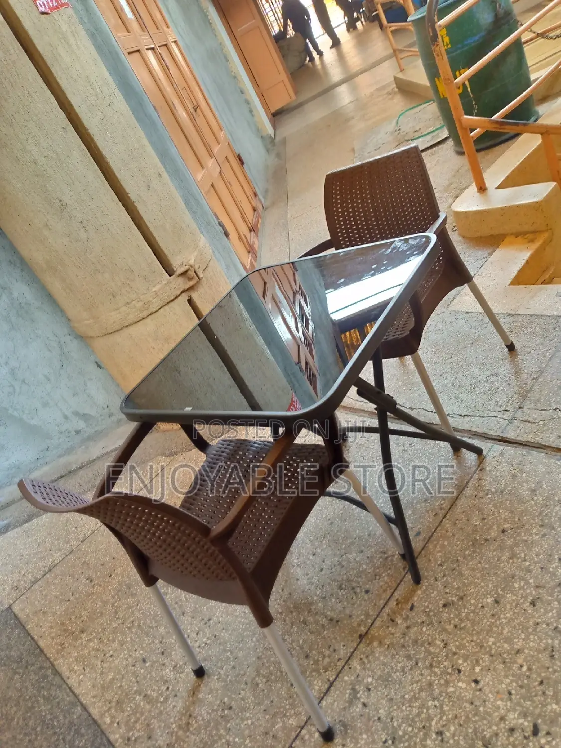 Balcony Set(Glass Square Table and 2chairs Plastic)