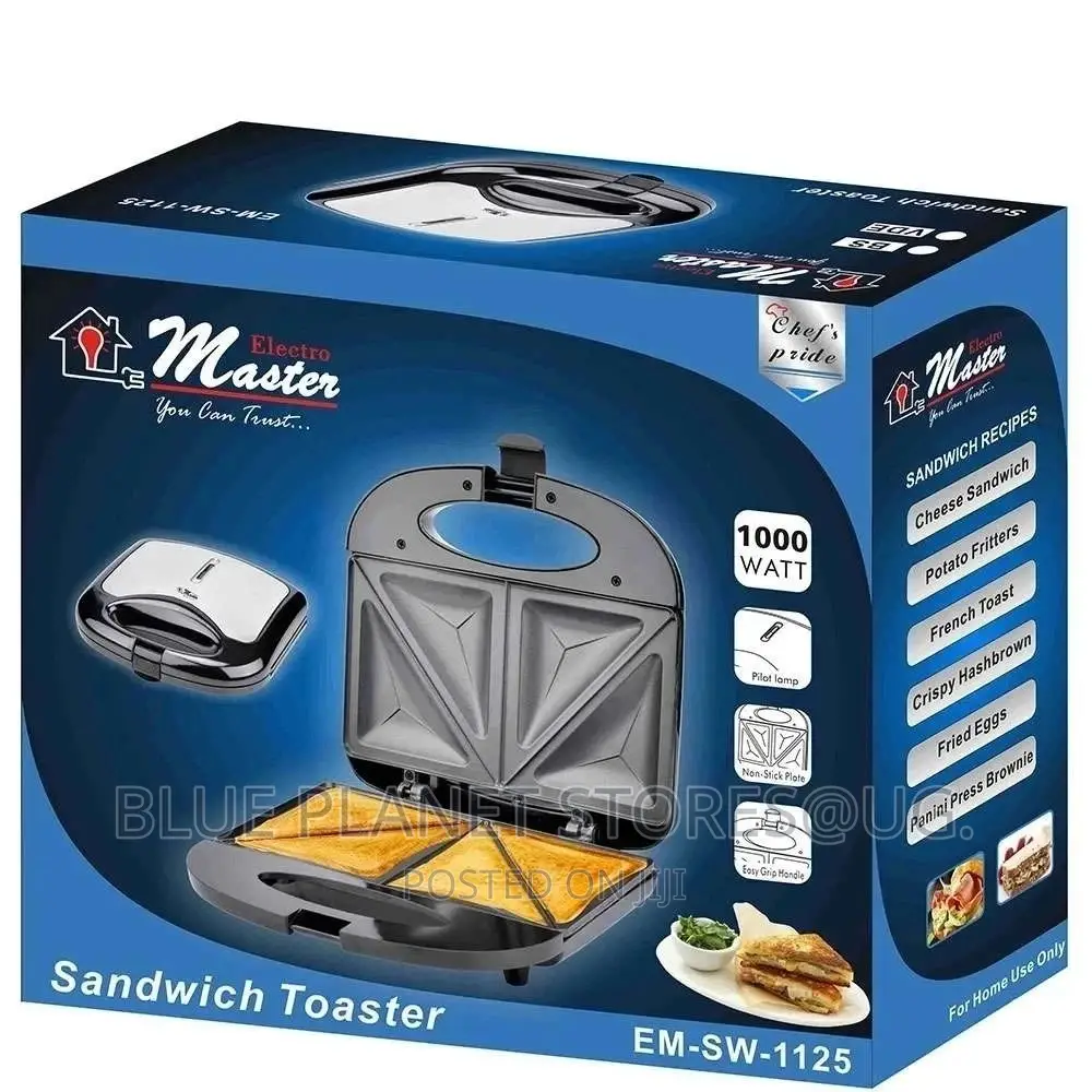 Electro Master 2 Slice Sandwich Toaster | 1000w | EM-SW-1125