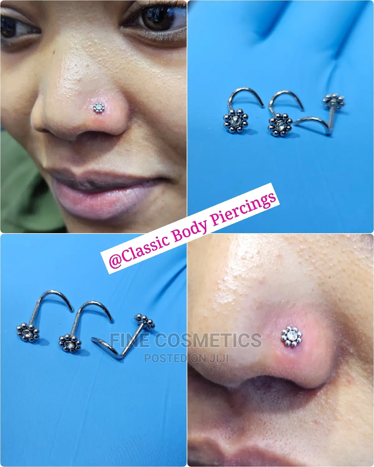 1pc Corkscrew Nose Studs, Stainless Steel Flower Nose Pin