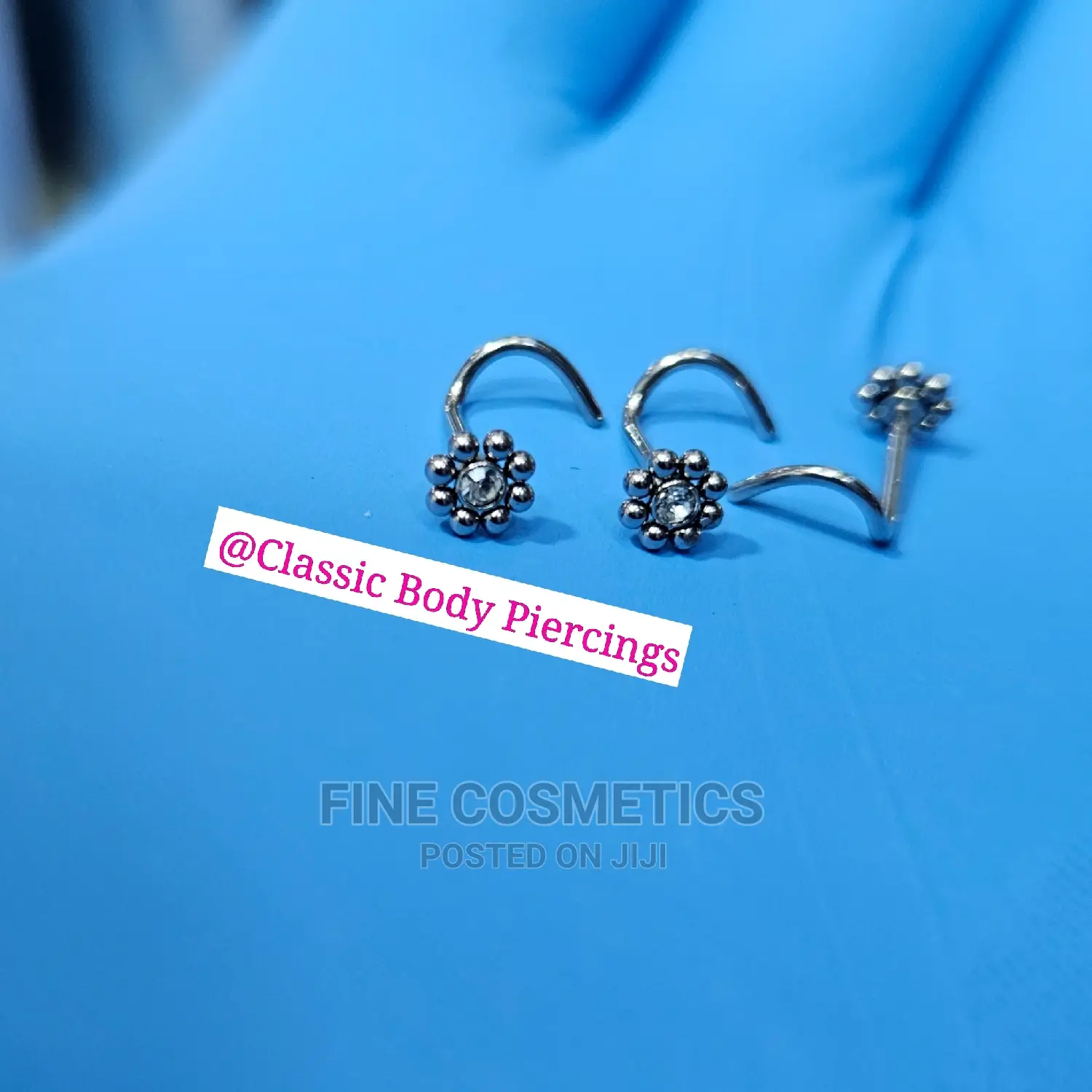 1pc Corkscrew Nose Studs, Stainless Steel Flower Nose Pin