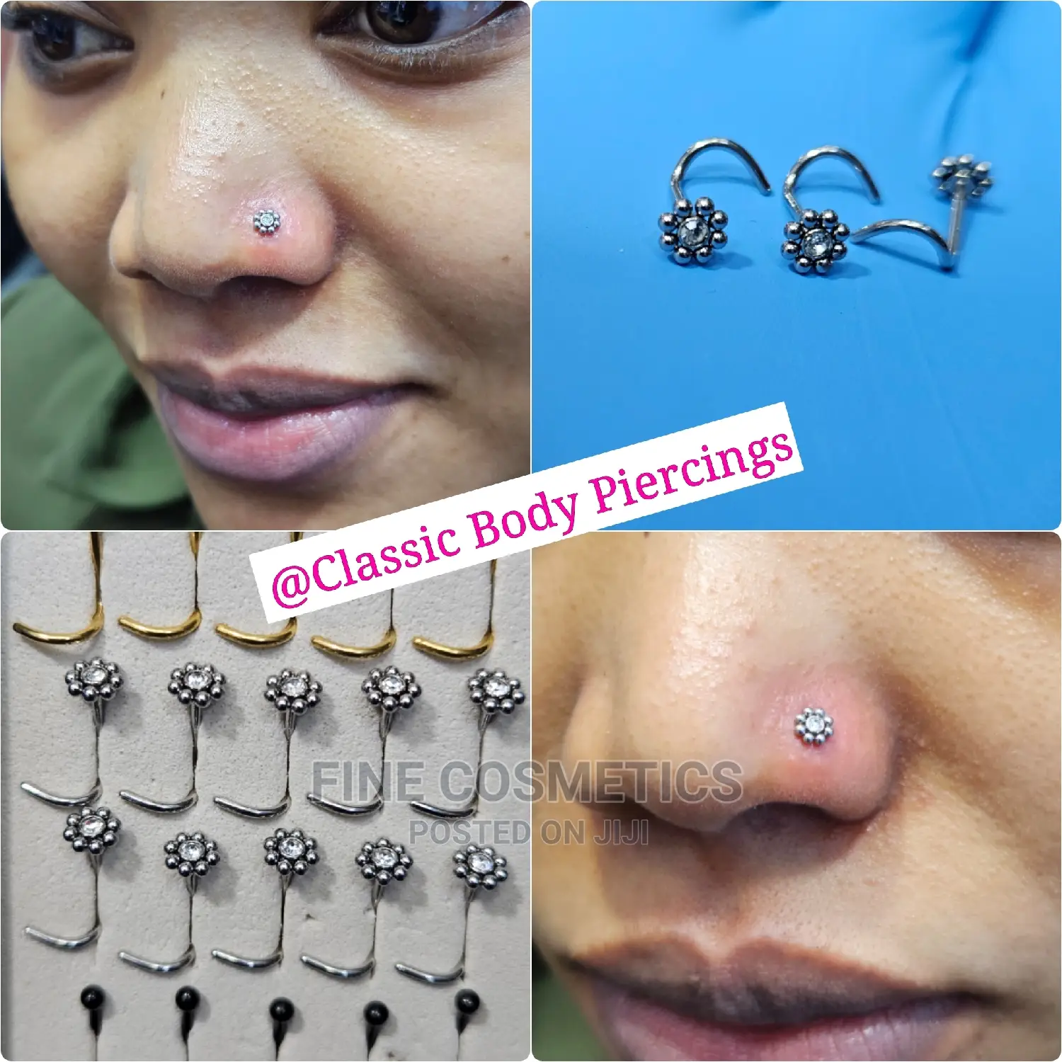 1pc Corkscrew Nose Studs, Stainless Steel Flower Nose Pin