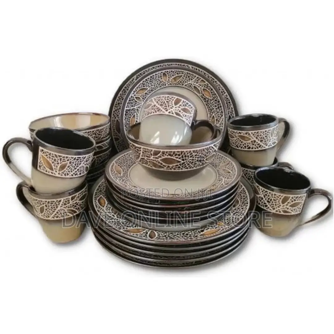 24pcs of Leaf Design Plates, Bowls, Cups Dinner Set –