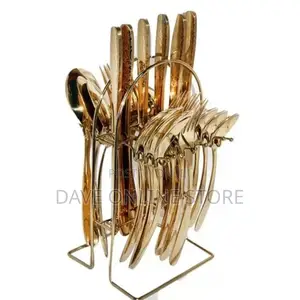 24pcs Cutlery (Forks, Spoons Knives) With a Stand – Gold