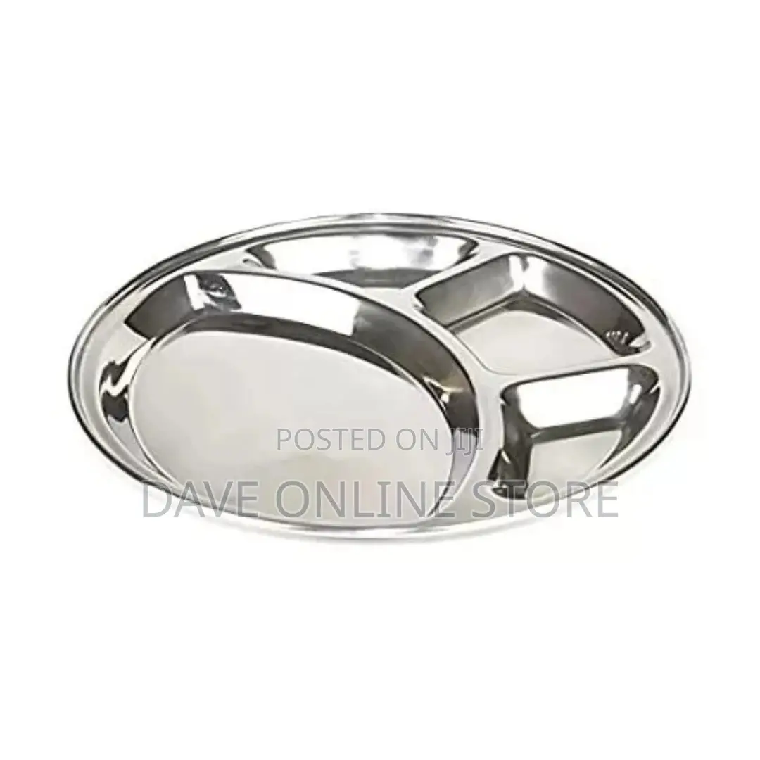 6 Pc Stainless Steel Round 4-In-1 Dinner Plate Tray