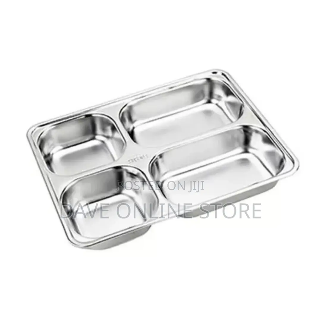 6 Pc Stainless Steel Rectangle 4 In1 Dinner Plate Tray