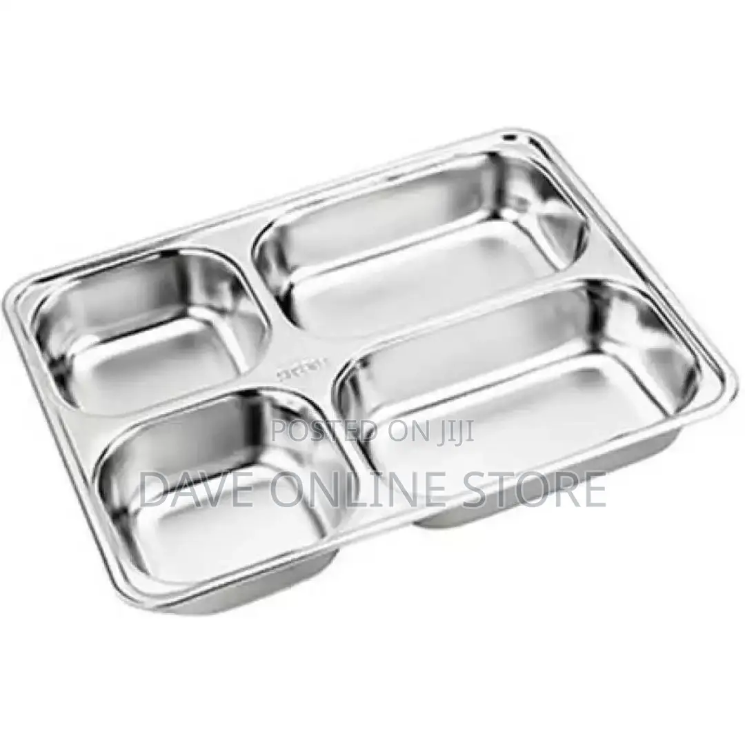 6 Pc Stainless Steel Rectangle 4 In1 Dinner Plate Tray