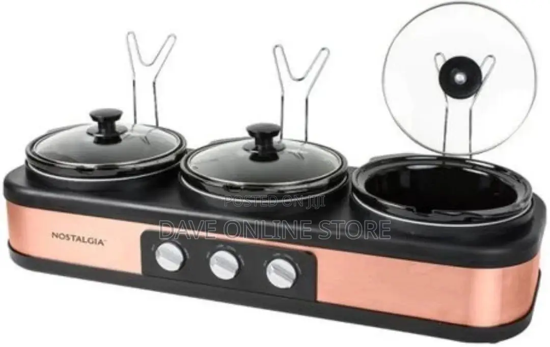 Nostalgia 3 Station Slow Cooker, Hot Plate, Food Warmer Pots