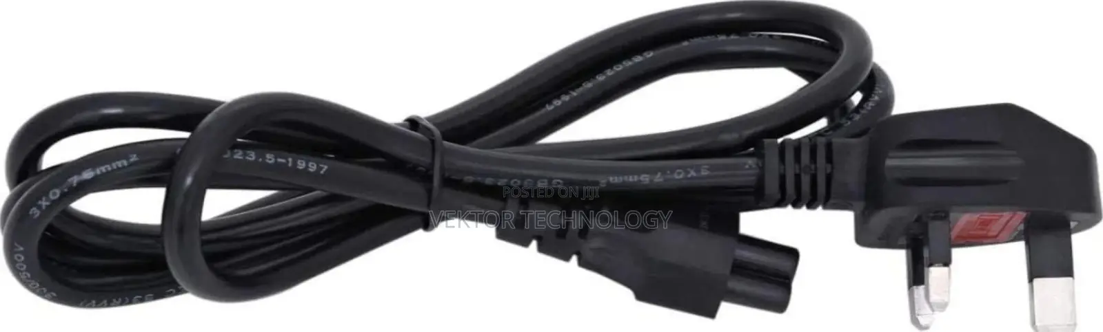 Laptop Power Cable, 3 Pin to Flower With Fuse, Black