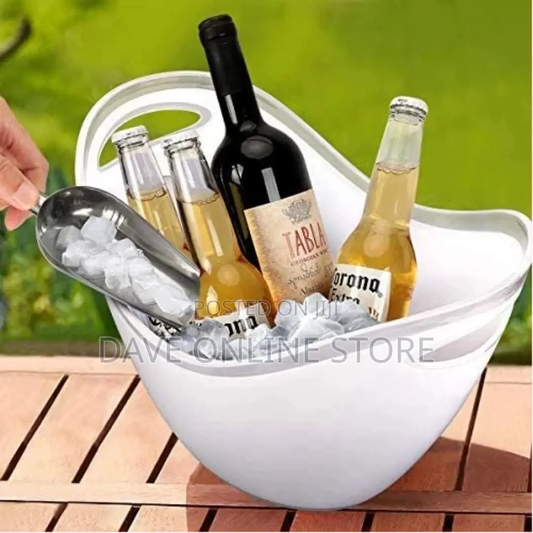 White Acrylic 8 Bottle Beer, Champagne, Wine Ice Bucket,