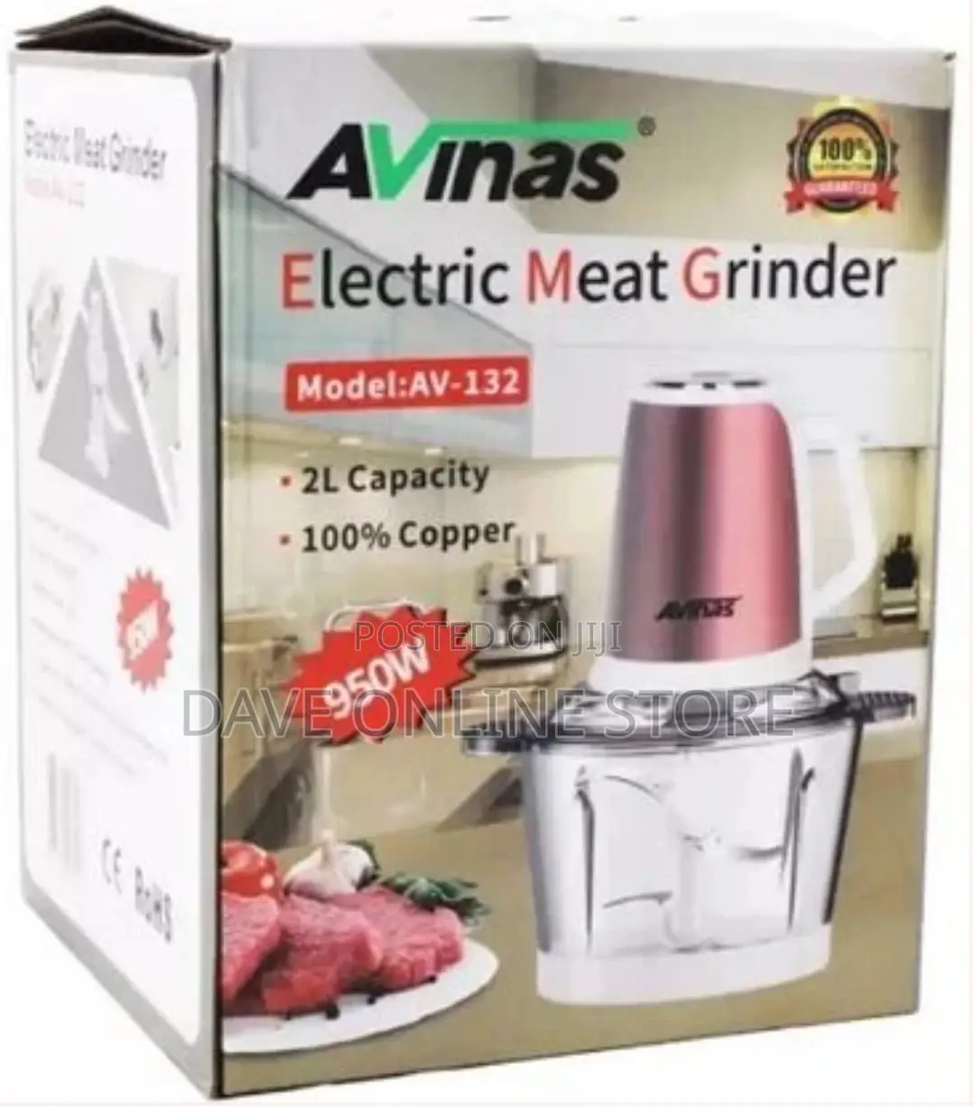 AVINAS 2L Glass Bowl Electric Meat Mincer Chopper Grinder